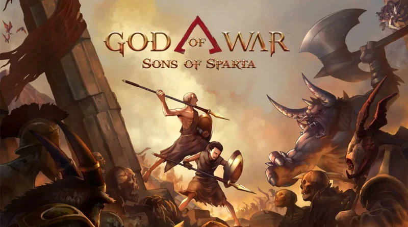 Key art promocional de God of War Trilogy Remake y Sons of Sparta para PlayStation 5, mostrando a Kratos en su etapa clásica de la mitología griega con las Espadas del Caos.
