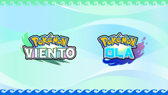 Arte promocional de Pokémon Viento y Pokémon Ola presentando a Pikachu y Lapras en un entorno tropical, anuncio oficial 2026.