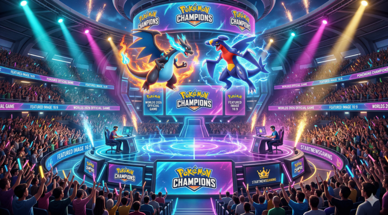 Key art oficial de Pokémon Champions mostrando a los entrenadores en la nueva región de mundo abierto con gráficos realistas para el lanzamiento de 2026.