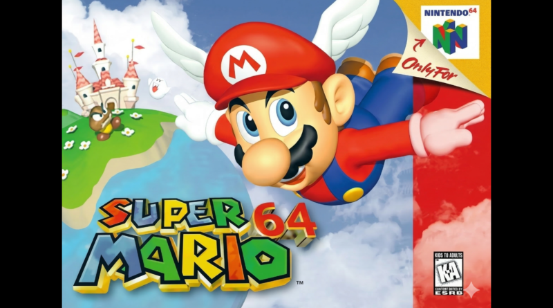 Box art oficial de Super Mario 64 NTSC para Nintendo 64, primer plano de Mario volando con gorra alada en alta resolución para análisis retro de 2026.