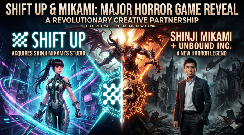 Arte conceptual del nuevo proyecto de terror de Shinji Mikami con Unbound y Shift Up, mostrando criaturas biomecánicas y una atmósfera oscura de nueva generación para 2026.